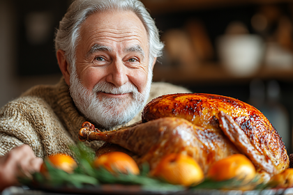 Smiling Senior with Roasted Turkey