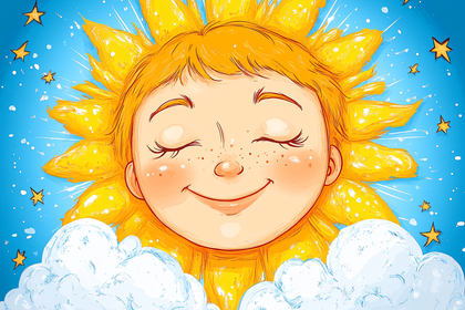 Smiling Sun With Clouds And Stars