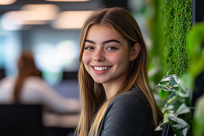 Smiling Teenage Girl In Modern Office