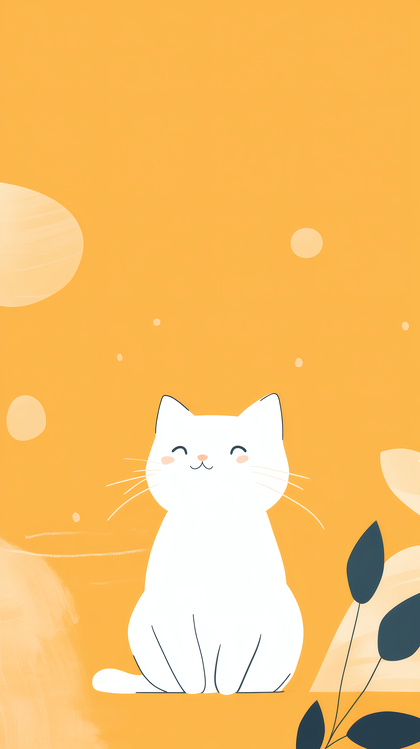 Smiling White Cat with Yellow Background