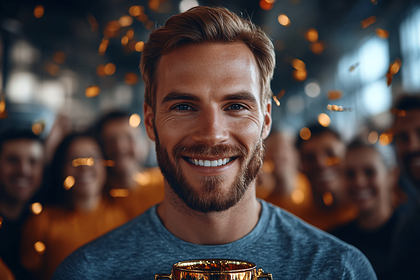 Smiling Winner with Trophy