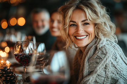 Smiling Woman at Dinner Party