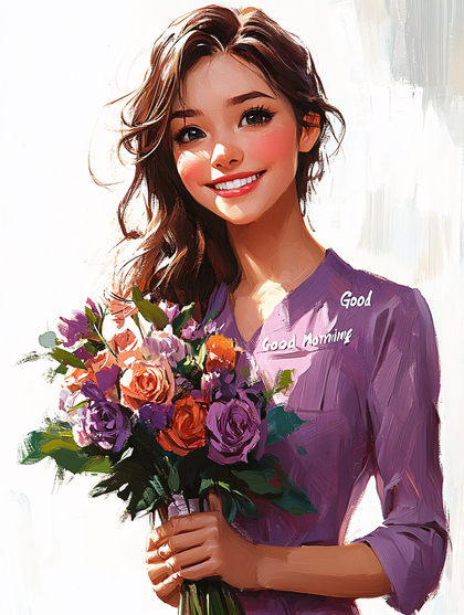 Smiling Woman Holding Bouquet