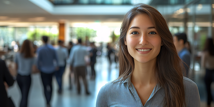 Smiling Woman In Busy Office