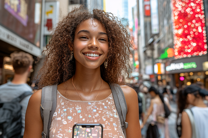 Smiling Woman in City