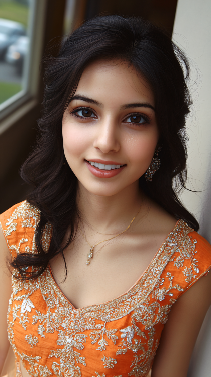 Smiling Woman In Orange Dress