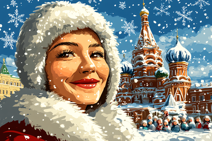 Smiling Woman In Winter Fur Hat Russia