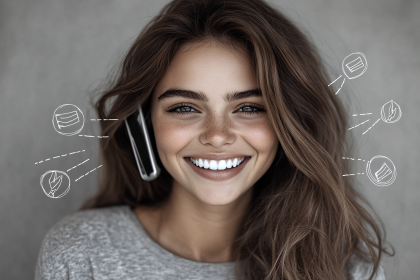 Smiling Woman on Phone with Graphics