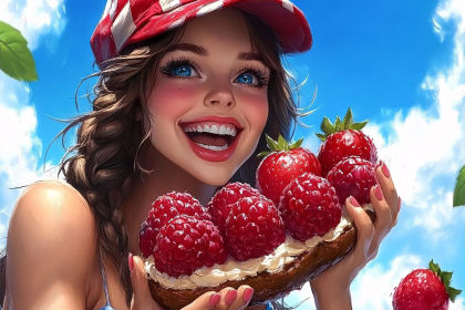 Smiling Woman with Berry Dessert