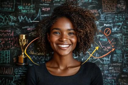 Smiling Woman with Financial Background