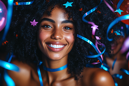 Smiling Woman with Party Decorations