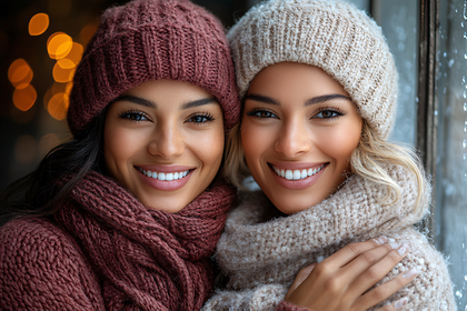 Smiling Women in Winter Wear
