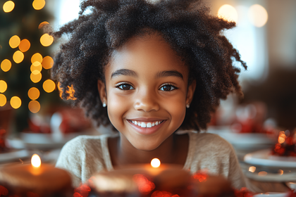 Smiling Young Girl With Christmas Lights
