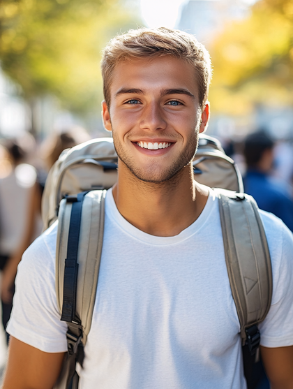 Smiling Young Traveler with Backpack