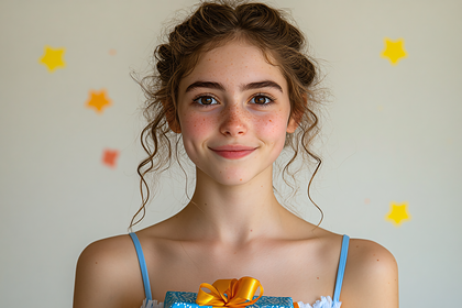 Smiling Young Woman Holding Gift