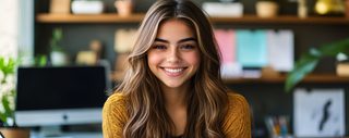 Smiling Young Woman In Modern Office