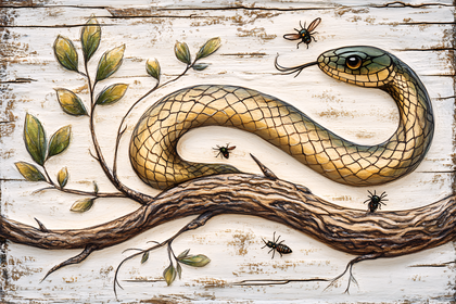 Snake and Insects on Branch
