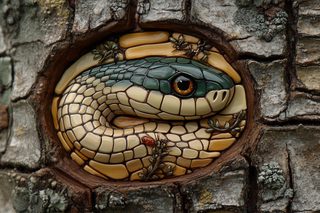 Snake Carving In Tree Bark