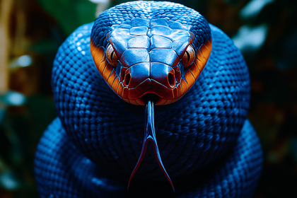 Snake Head Close-Up With Forked Tongue