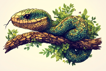 Snake Illustration On Branch