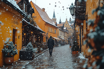 Snow-Covered European Street