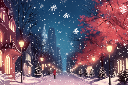Snowy City Street At Night