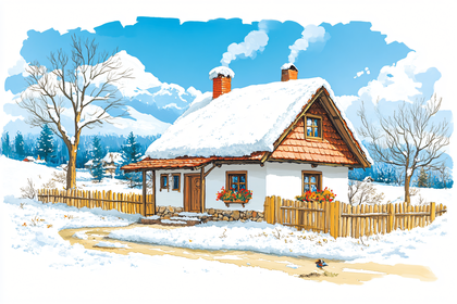 Snowy Cottage Scene