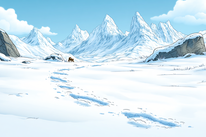 Snowy Mountain Landscape With Animal Footprints