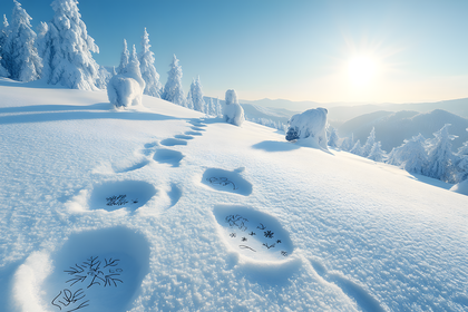 Snowy Mountain Landscape with Footprints
