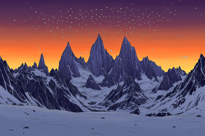 Snowy Mountain Range at Twilight