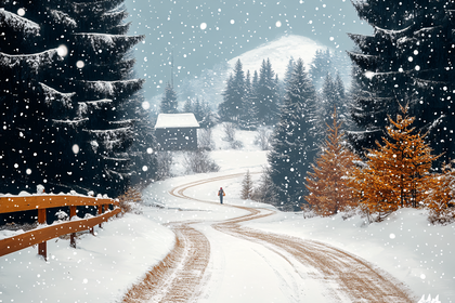 Snowy Path To A Cabin In Winter