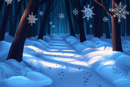 Snowy Path With Snowflakes In Winter Forest