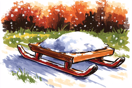 Snowy Sled in Winter Scene