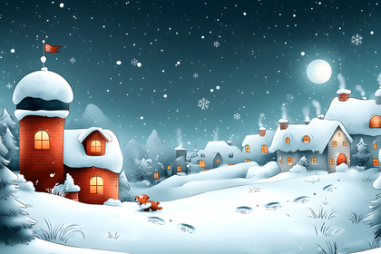 Snowy Village Night Scene
