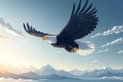 Soaring Bald Eagle Over Mountains