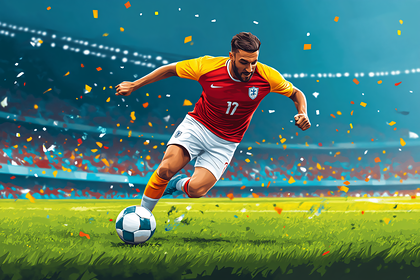 Soccer Player Dribbling Ball in Stadium