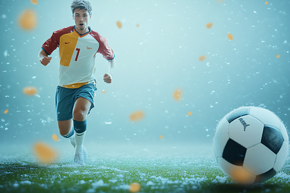 Soccer Player in Action on Snowy Field