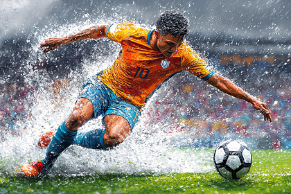 Soccer Player In The Rain
