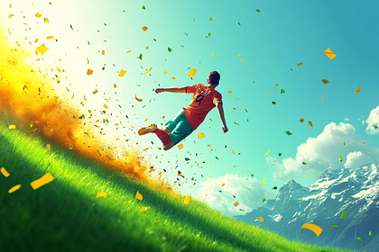 Soccer Player Leaping Over Green Hill
