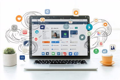 Social Media Integration on Laptop Screen