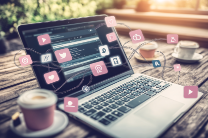 Social Media on Laptop with Coffee