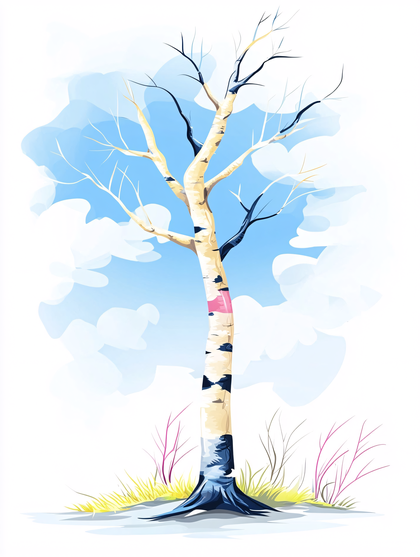 Solitary Birch Tree Illustration
