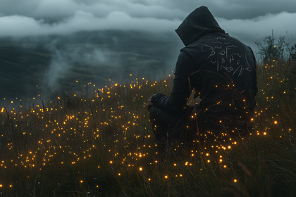 Solitary Figure in a Glowing Field