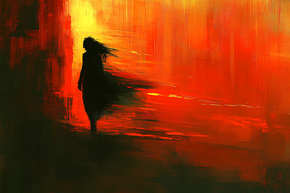 Solitary Figure in Fiery Landscape
