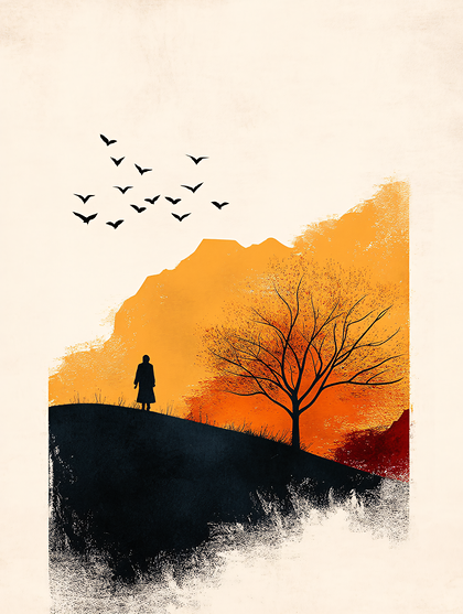 Solitary Figure On Hilltop