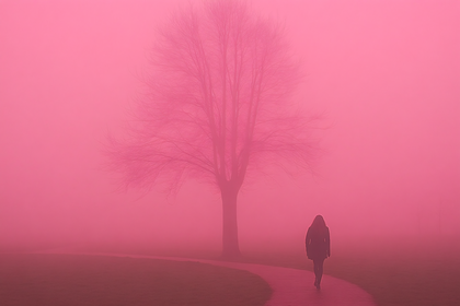 Solitary Walk in Pink Fog