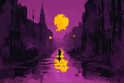 Solitary Walk In Purple Cityscape