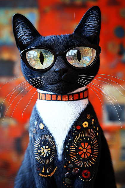 Sophisticated Black Cat With Glasses
