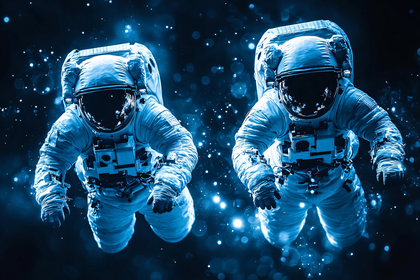 Spacewalking Astronauts In Nebula