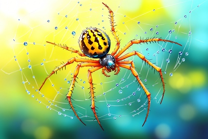 Spider On Dewy Web